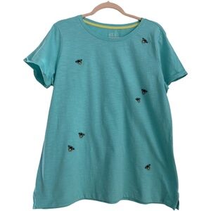 St. John's Bay NWT Bee Embroidered Short Sleeve T-Shirt Large Aqua